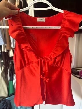 Wilfred Bright Red V-Neck Ruffle Tie Front Tank